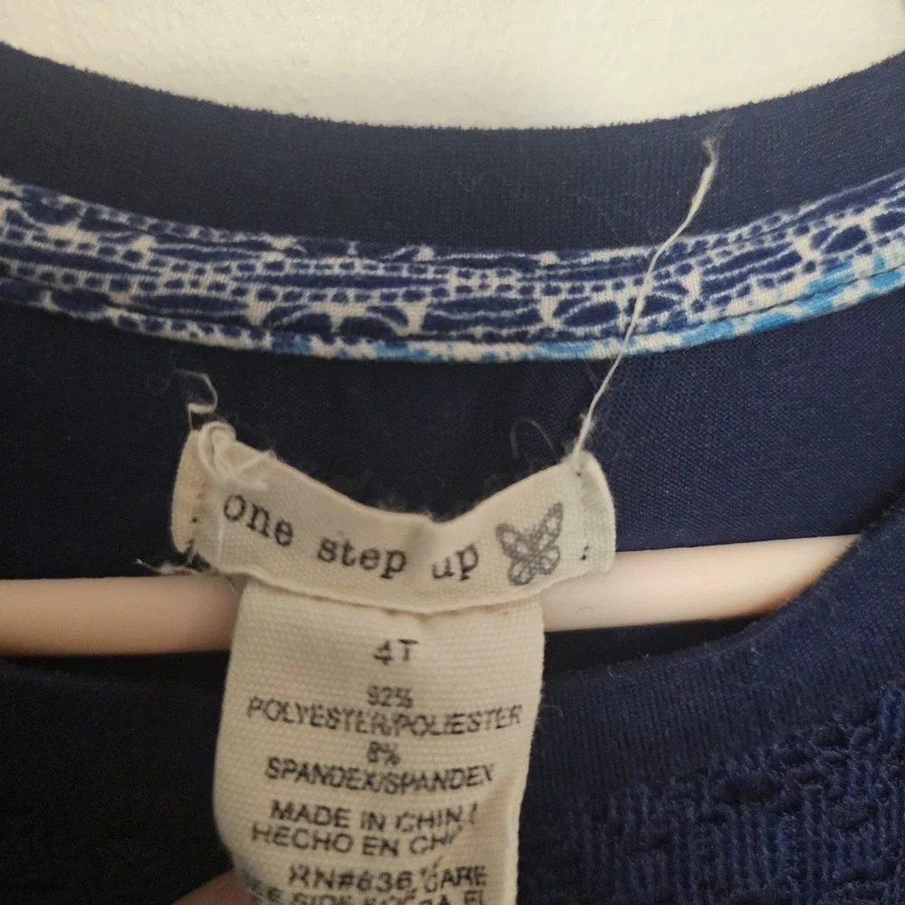 One Step Up Girl's Blue Dress 4T Assymmetric Hem Sheer Sleeve‎